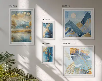 Set of 5 wall art pieces Stylish mountain plant landscapes