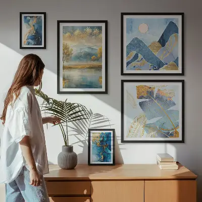 Set of 5 wall art pieces Stylish mountain plant landscapes