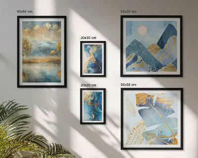 Set of 5 wall art pieces Stylish mountain plant landscapes