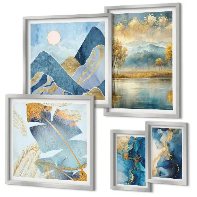Set of 5 wall art pieces Stylish mountain plant landscapes