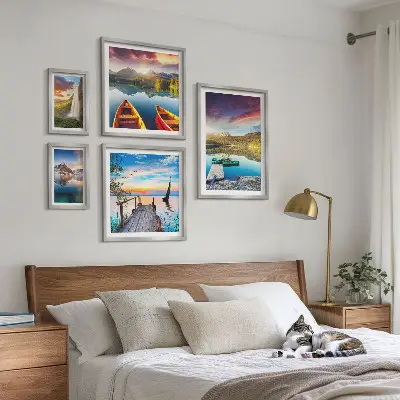 Gallery wall landscapes with waterfalls and lakes