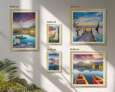 Gallery wall landscapes with waterfalls and lakes