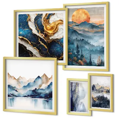 Set of 5 wall art pieces Mountain landscapes west