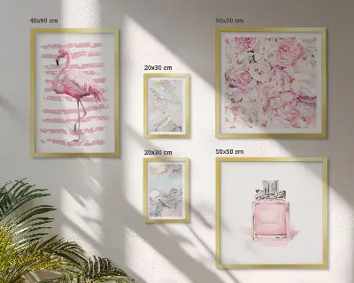 Gallery wall Stylish pink accents with flamingo flowers