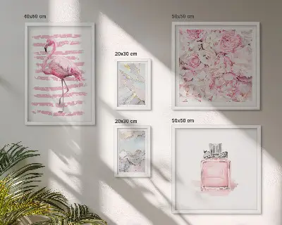 Gallery wall Stylish pink accents with flamingo flowers