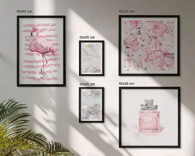Gallery wall Stylish pink accents with flamingo flowers