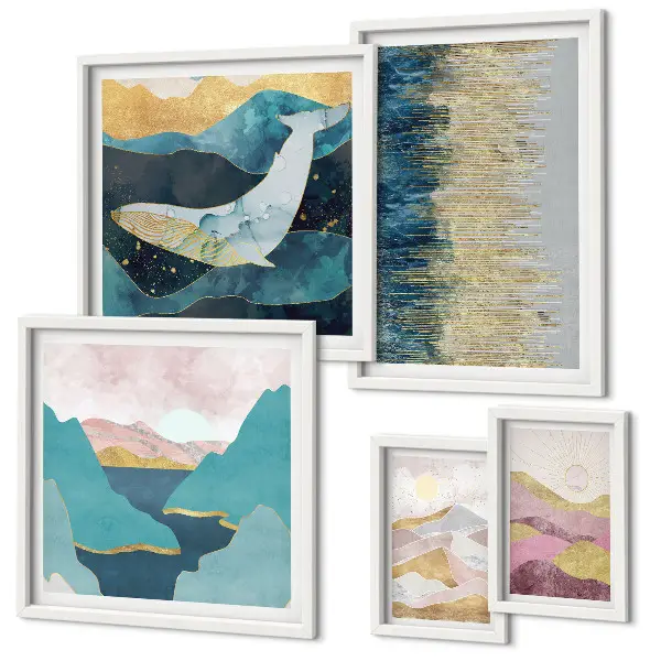 Framed photo set abstract mountains and modern sea
