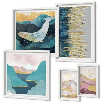 Framed photo set Abstract mountains modern sea