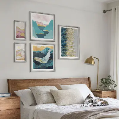 Framed photo set abstract mountains and modern sea