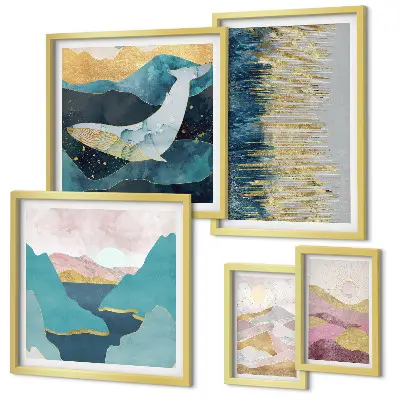 Framed photo set abstract mountains and modern sea