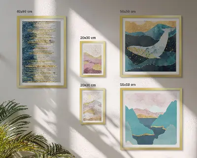 Framed photo set abstract mountains and modern sea