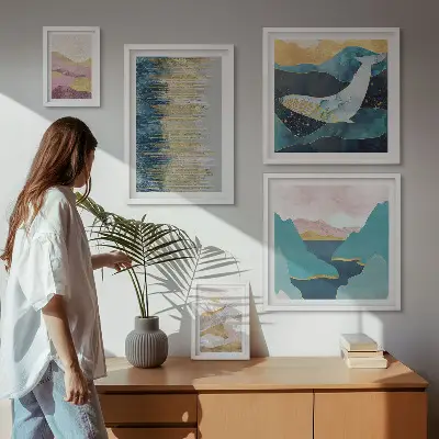 Framed photo set abstract mountains and modern sea