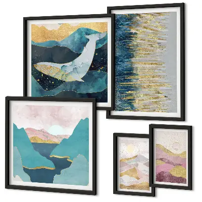 Framed photo set abstract mountains and modern sea