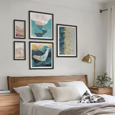 Framed photo set abstract mountains and modern sea