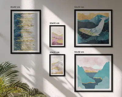 Framed photo set abstract mountains and modern sea