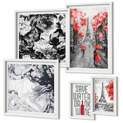 Framed photo set Parisian flowers and patterns