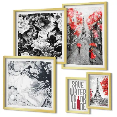Framed photo set Parisian flowers and patterns