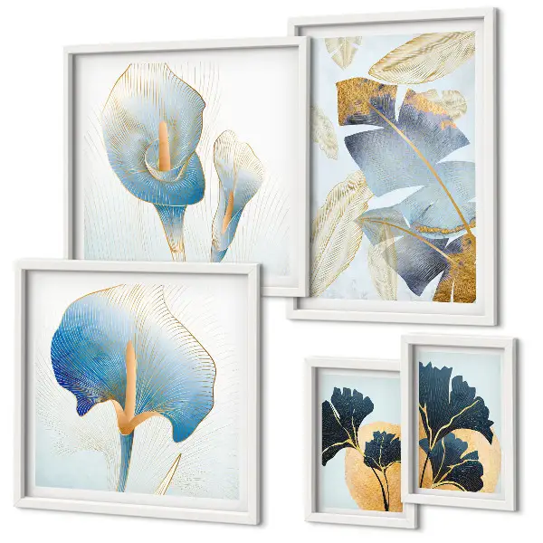 Set of 5 wall art pieces Modern plant motifs