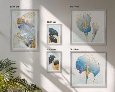 Set of 5 wall art pieces Modern plant motifs