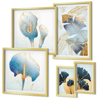 Set of 5 wall art pieces Modern plant motifs