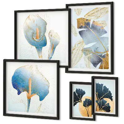 Set of 5 wall art pieces Modern plant motifs