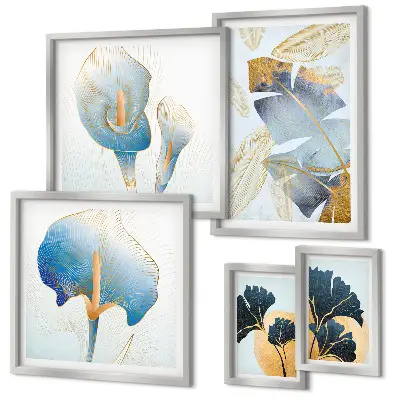 Set of 5 wall art pieces Modern plant motifs