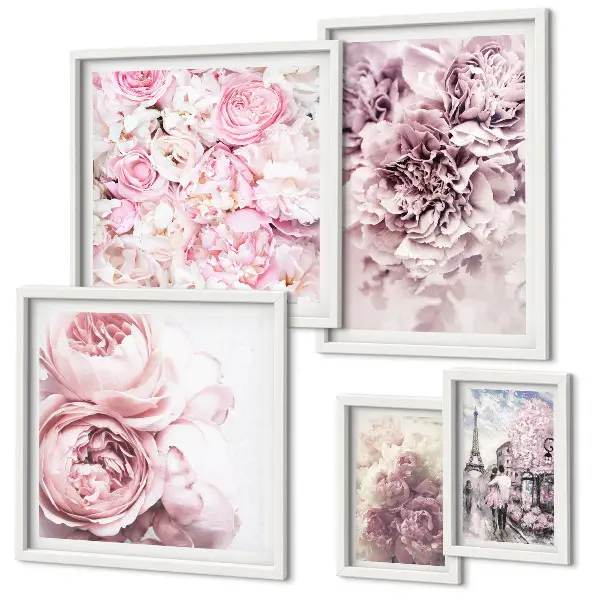 Set of 5 wall art pieces Vintage floral arrangements