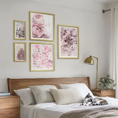 Set of 5 wall art pieces Vintage floral arrangements
