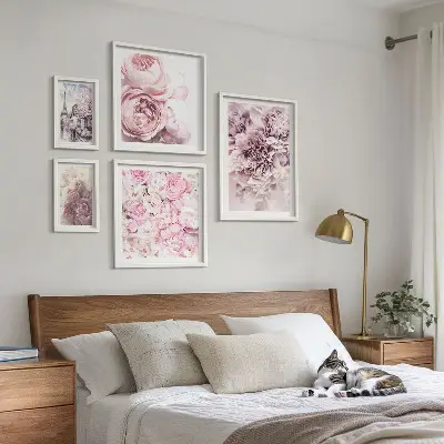 Set of 5 wall art pieces Vintage floral arrangements