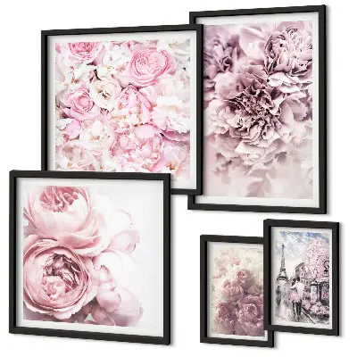 Set of 5 wall art pieces Vintage floral arrangements