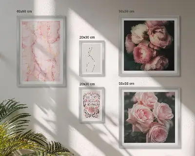 Set of 5 wall art pieces Pink flowers boho style
