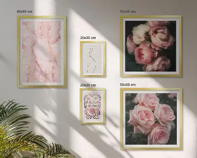 Set of 5 wall art pieces Pink flowers boho style