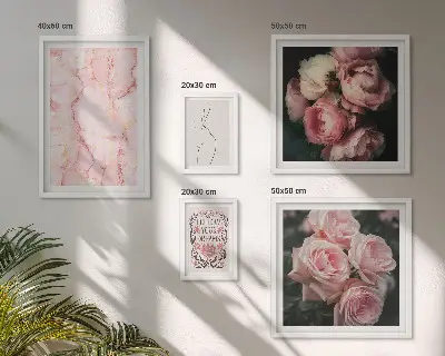 Set of 5 wall art pieces Pink flowers boho style