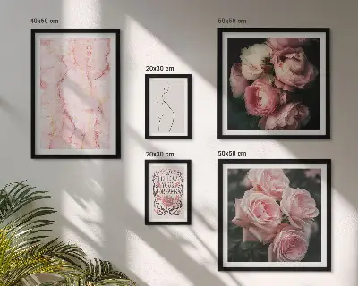 Set of 5 wall art pieces Pink flowers boho style