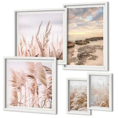 Gallery wall seaside landscapes with sun