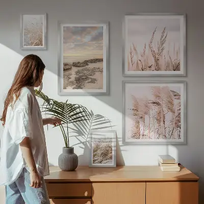 Gallery wall seaside landscapes with sun