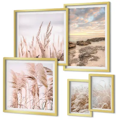Gallery wall seaside landscapes with sun