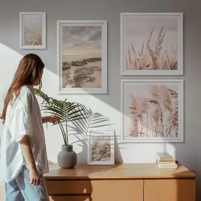 Gallery wall seaside landscapes with sun