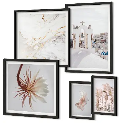 Framed photo set Stylish views architecture nature