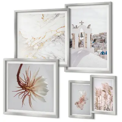 Framed photo set Stylish views architecture nature