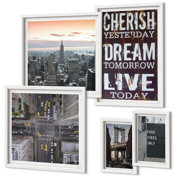 Set of 5 wall art pieces Inspiring city slogans