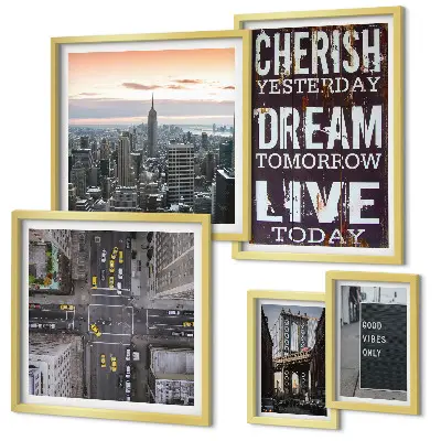 Set of 5 wall art pieces Inspiring city slogans