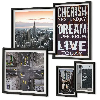 Set of 5 wall art pieces Inspiring city slogans