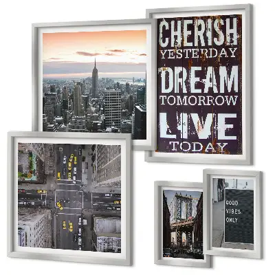 Set of 5 wall art pieces Inspiring city slogans