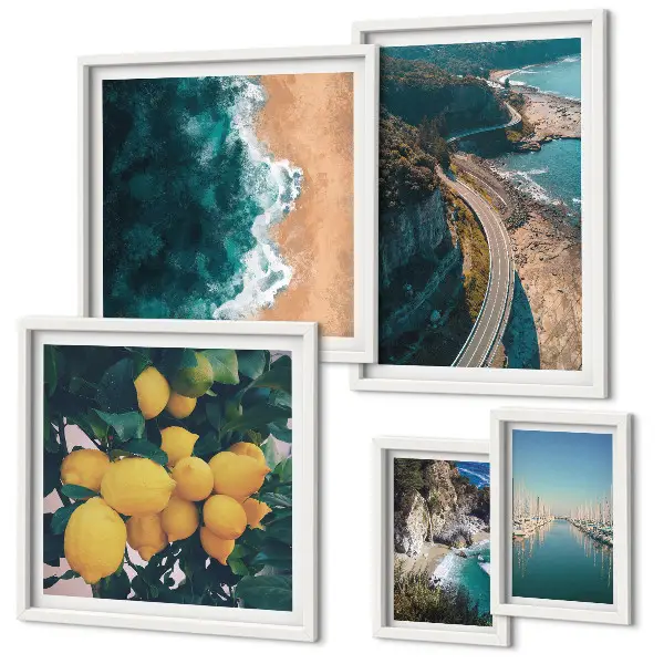 Set of 5 wall art pieces Beach landscapes citrus