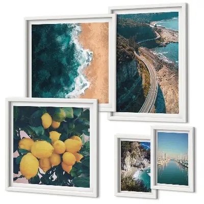 Set of 5 wall art pieces Beach landscapes citrus