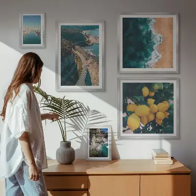 Set of 5 wall art pieces Beach landscapes citrus