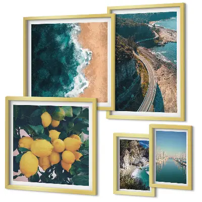 Set of 5 wall art pieces Beach landscapes citrus