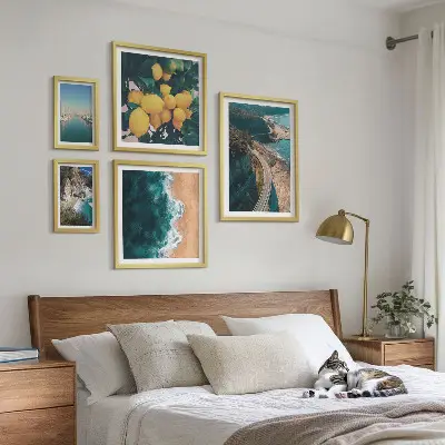 Beach landscape wall art set of 5 citrus themed pieces