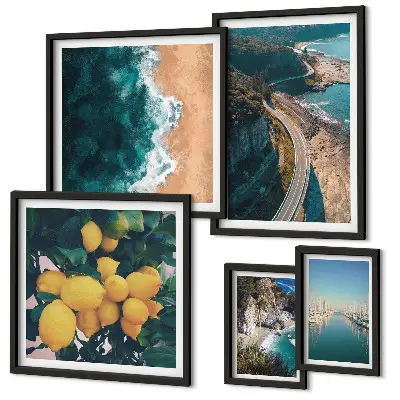 Set of 5 wall art pieces Beach landscapes citrus